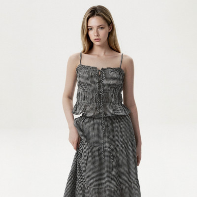 Áo Hai Dây WHO.A.U Dobby Check Blouse_WHBLG2541F