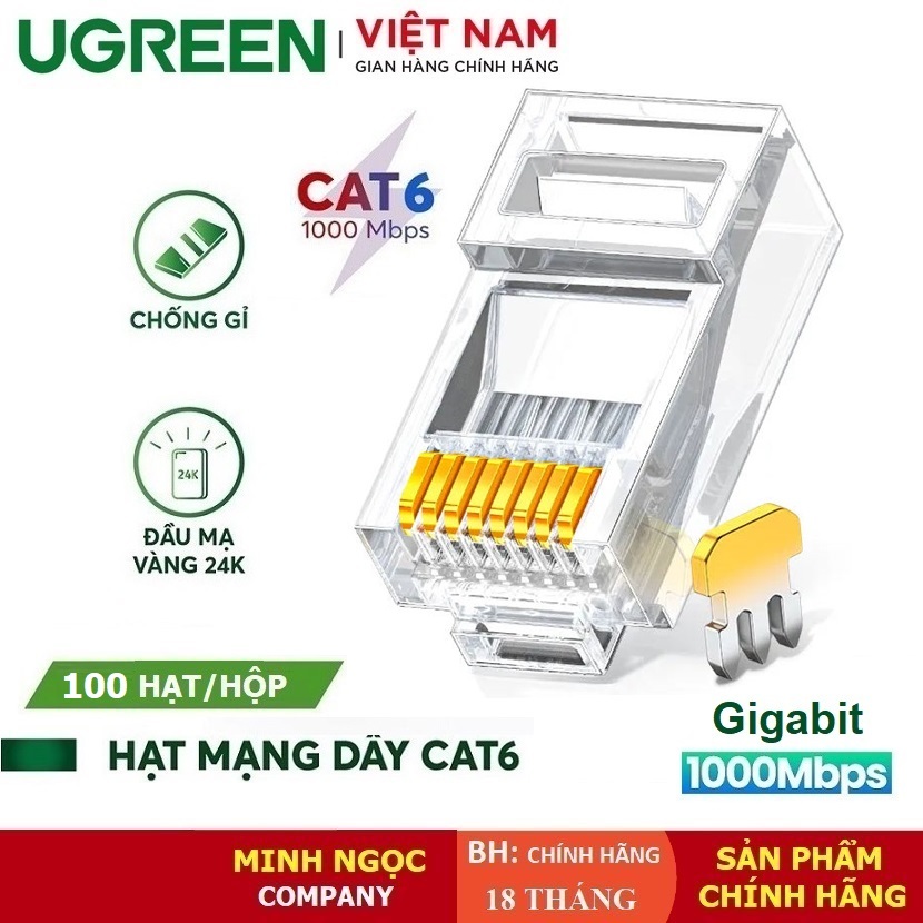 Hộp 100/50 chiếc Đầu bấm Hạt Mạng Cat6/Cat6e RJ45 chính hãng Ugreen 60558 Cao Cấp