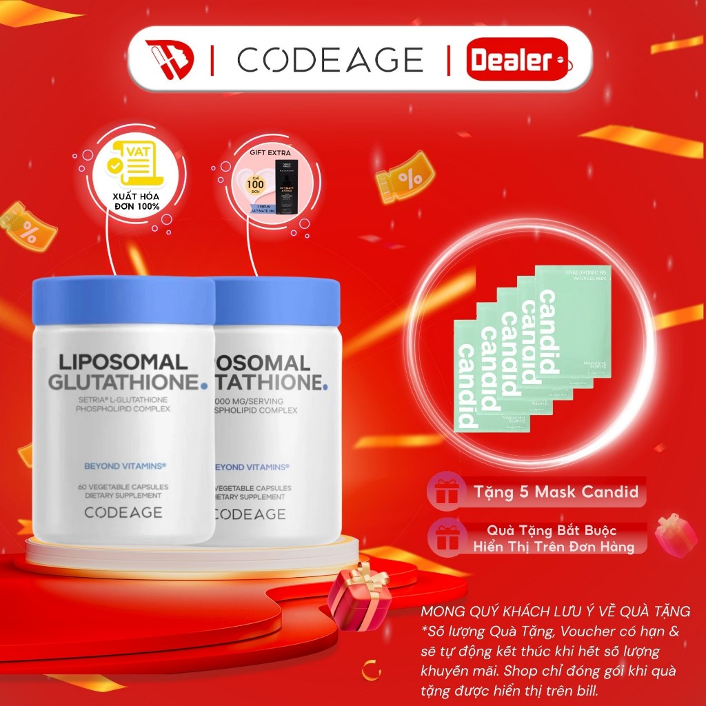 Thực phẩm bảo vệ sức khỏe Codeage Liposomal Glutathione 500mg/Glutathione 1000mg