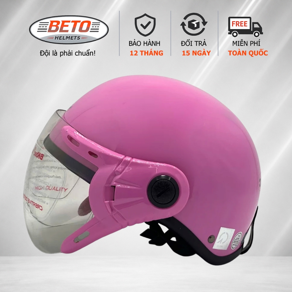 Mũ bảo hiểm nửa đầu có kính BKtec BK6 hồng cá tính cho cả nam và nữ, Freesize vòng đầu 55-58cm