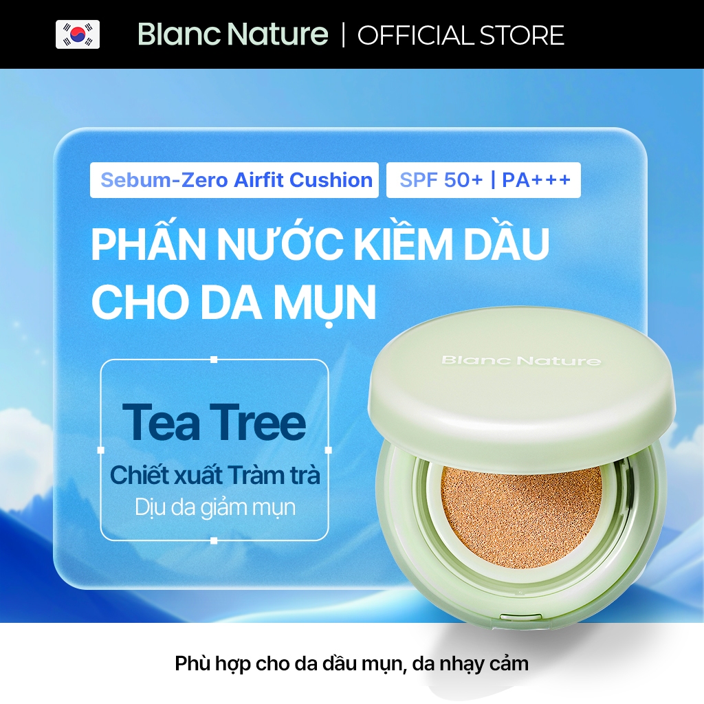 Phấn nước kiềm dầu lâu trôi che khuyết điểm 24h cho da dầu mụn - Blanc Nature Sebum Zero Airfit Cushion 15g