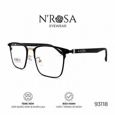 Gọng Kính Kim Loại N’ROSA 93118 – Form Vuông Cách Điệu, Hợp Kim Cao Cấp, Vẻ Đẹp Trưởng Thành & Lịch Lãm