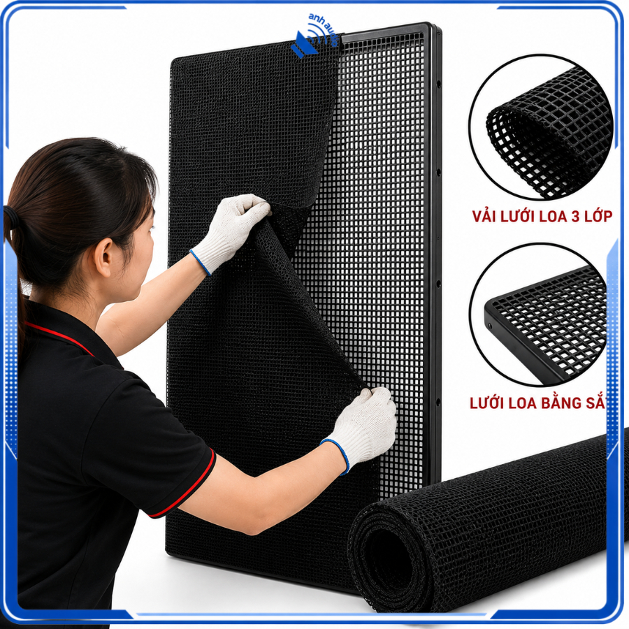 E căng thùng loa ecang vải lưới loa 3 lớp chống bụi thùng loa khổ 100 x 142 cm