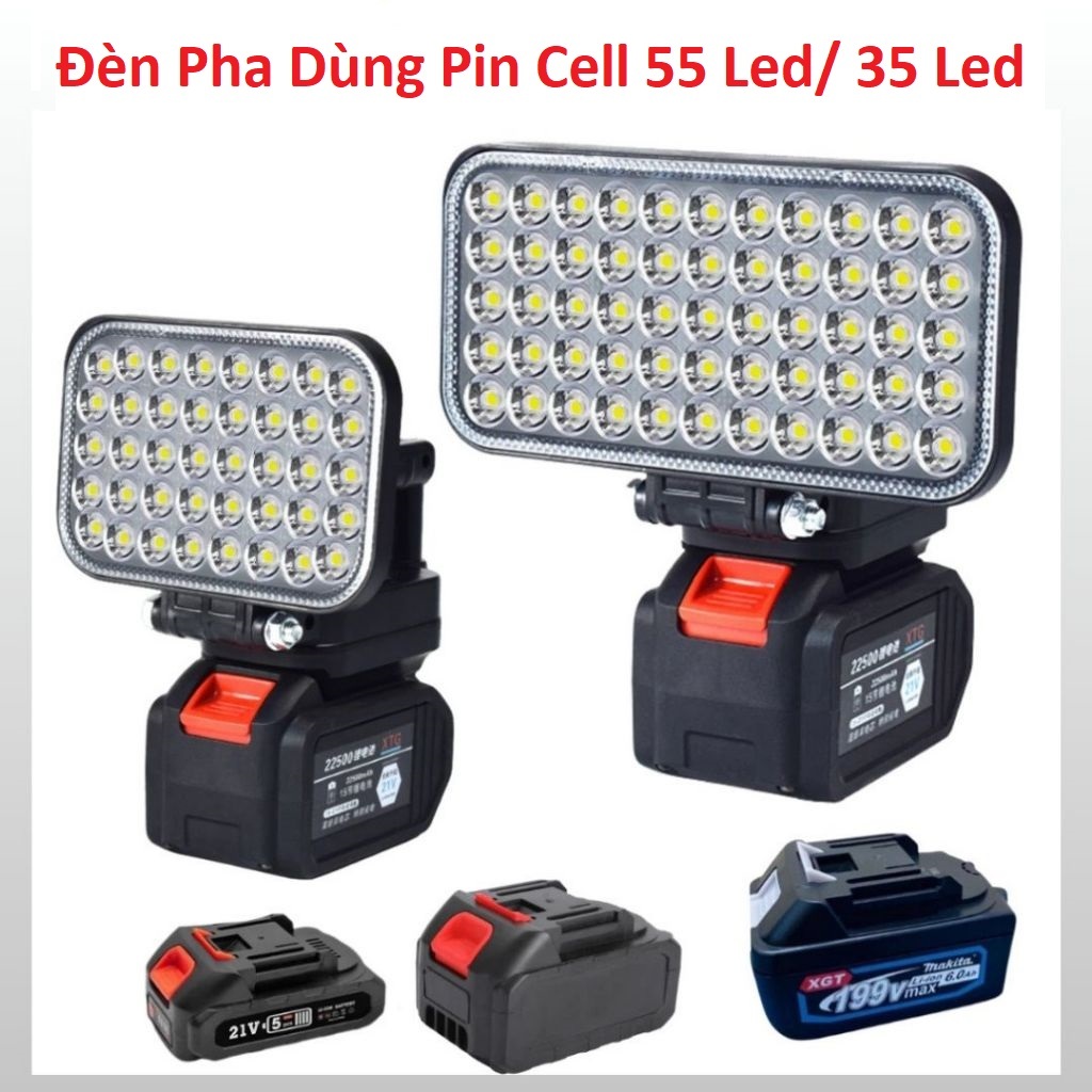 Đèn Pha Dùng Pin Cell 55 Led/ 35 Led. (chưa Kèm Pin) và Chân Pin Đế Chuyển 4cm 10 Cell/ 15 cell / 20