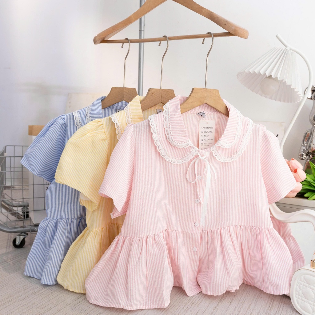 Áo Sơ Mi Nữ Dáng Babydoll Cổ Sen 2 Lá Phối Ren Cộc Tay Có Bigsize 45-75kg Phong Cách Korea 12 THÁNG SÁU CLOTHING MA6777 | BigBuy360 - bigbuy360.vn