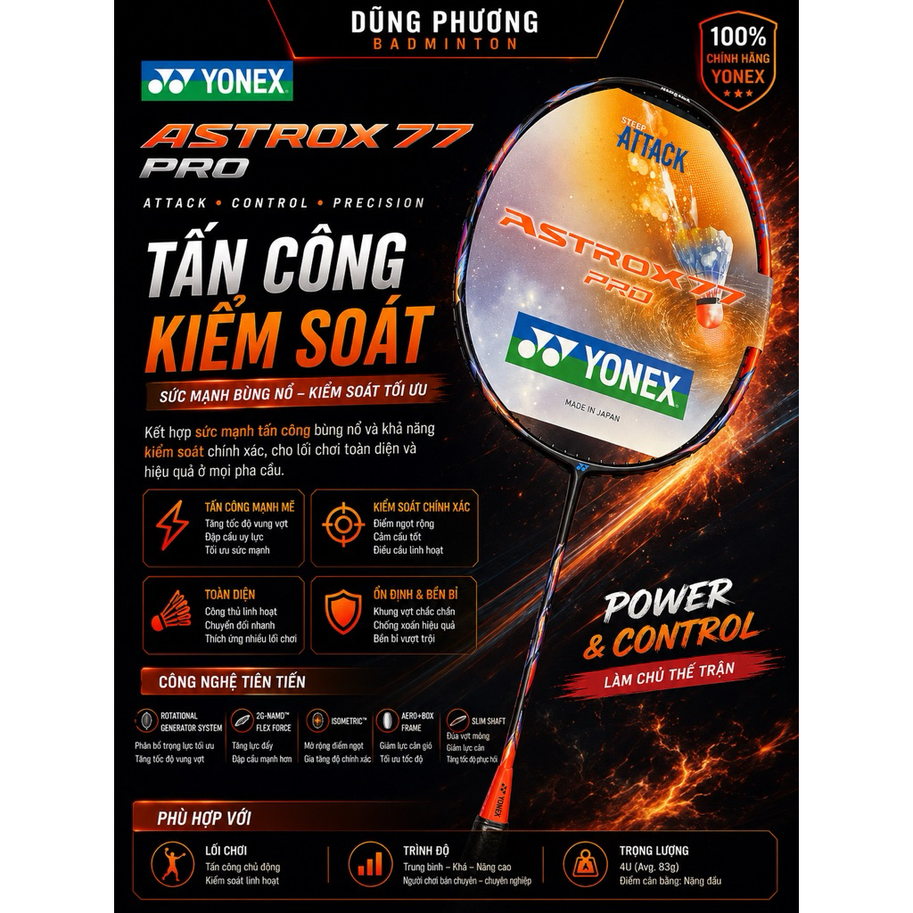 [HỎA TỐC] Vợt Cầu Lông Astrox 77PRO 4U5 Chính Hãng  | Dũng Phương Badminton