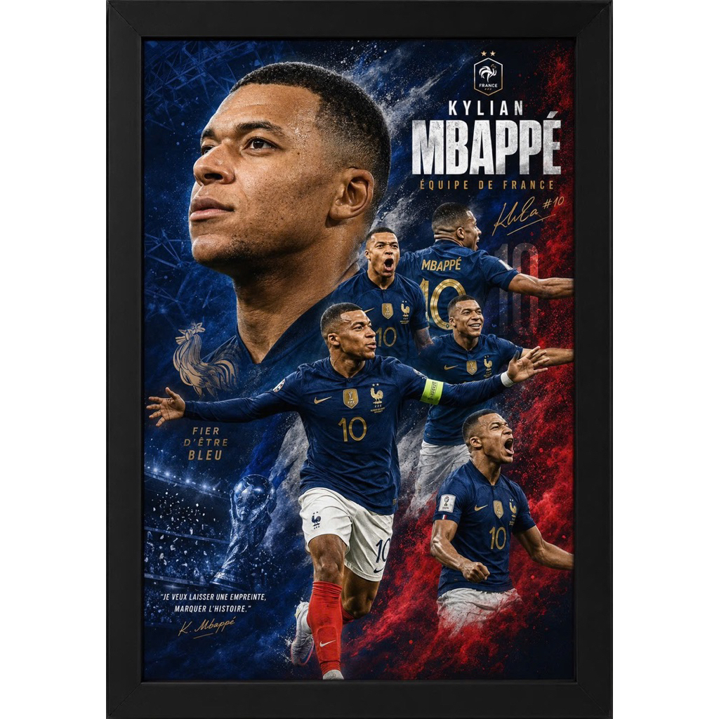 Khung ảnh Poster Kylian Mbappé Cao Cấp – Mbappe Real Madrid PSG France Decor Phòng Fan Bóng Đá