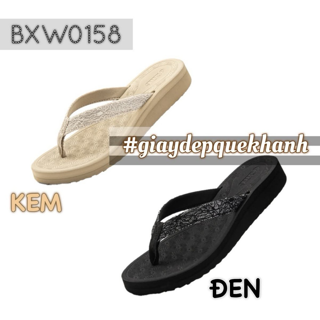 Dép kẹp nữ Bitis BXW0158 quai phối ren (Đen/ Kem)