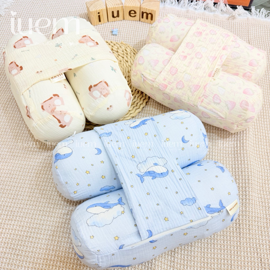 iuem Gối chặn cho bé, gối chặn sơ sinh vải xô Muslin mềm mát
