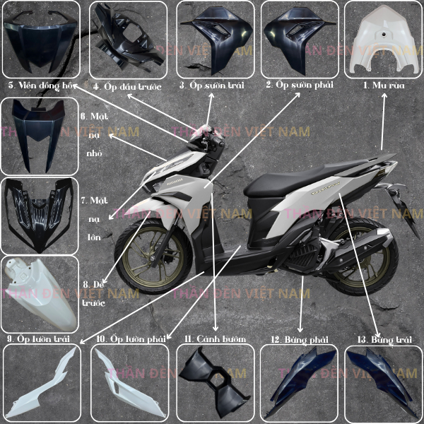 Dàn áo vario click 125/150 2023 - 2025.Full bộ Dàn áo Vario chưa sơn. Sơn màu theo yêu cầu
