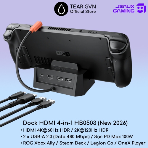 Docking HDMI 4in1 HB0503 JSAUX hỗ trợ xuất hình cho ROG Xbox Ally / Steam Deck / MSI Claw / Lenovo L