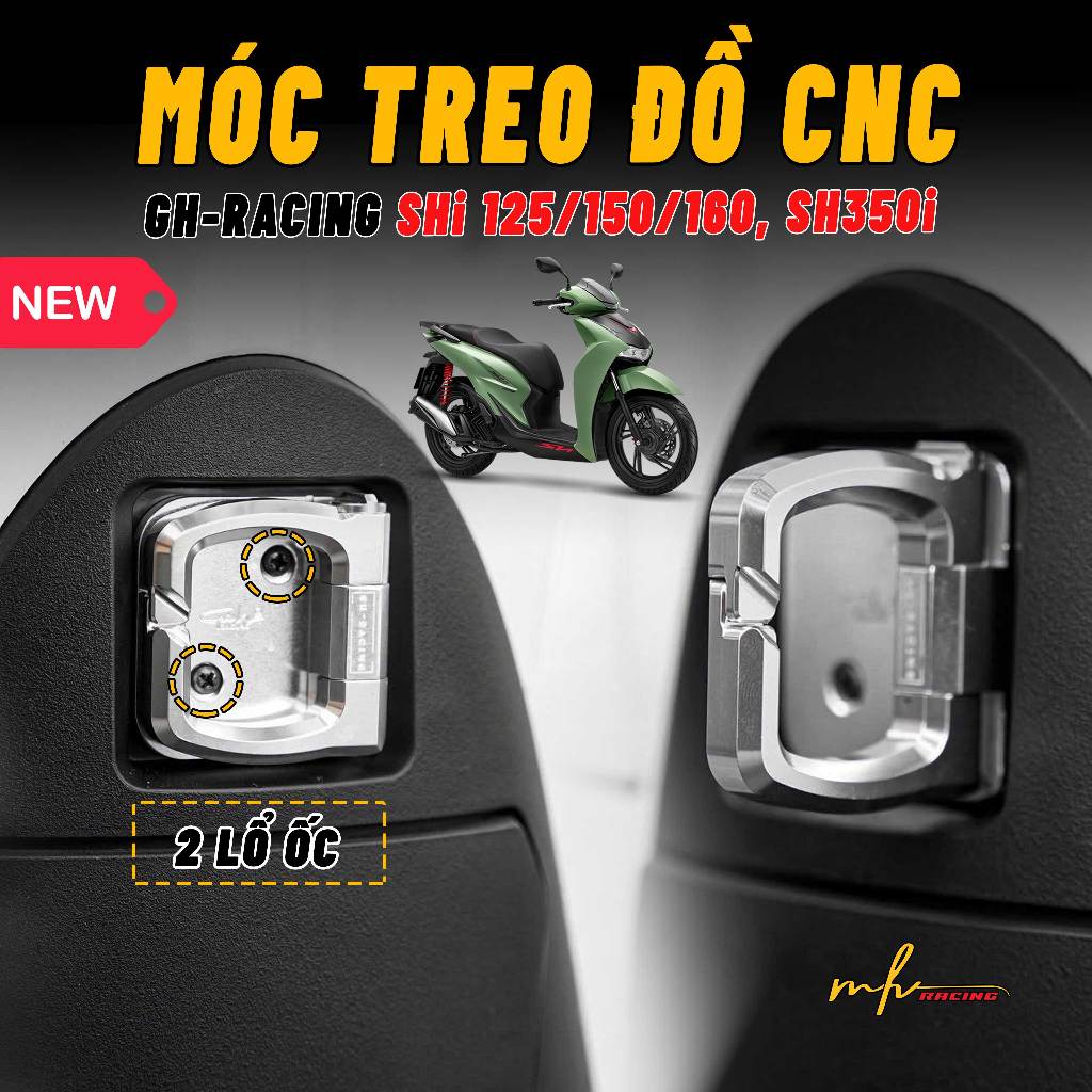[SHi VN] Móc Treo Đồ CNC GH-RACING V3 2 lổ ốc cho xe SHi VN, SH350i. Lead 125 Đời Cũ 2 lổ - Phụ kiện