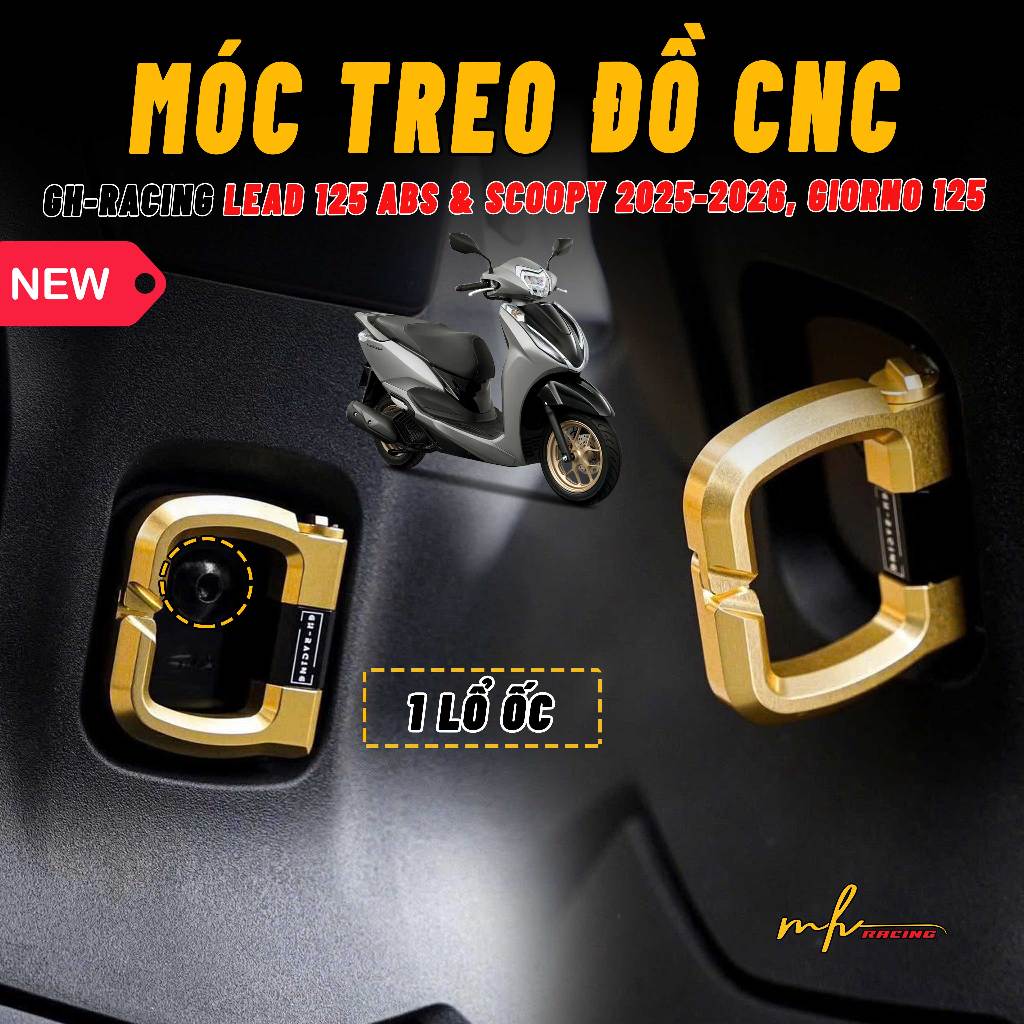 [LEAD 2026] Móc Treo Đồ CNC GH-RACING V3 1 lổ ốc cho xe Lead 125 2025-2026, Scoopy 2025-2026 và Gior