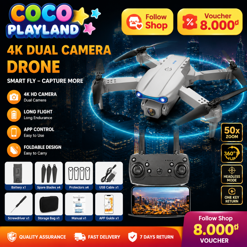 Drone E99 Pro/K3 – Camera kép 4K sắc nét, điều khiển dễ dàng, hoàn hảo cho người mới học bay flycam​