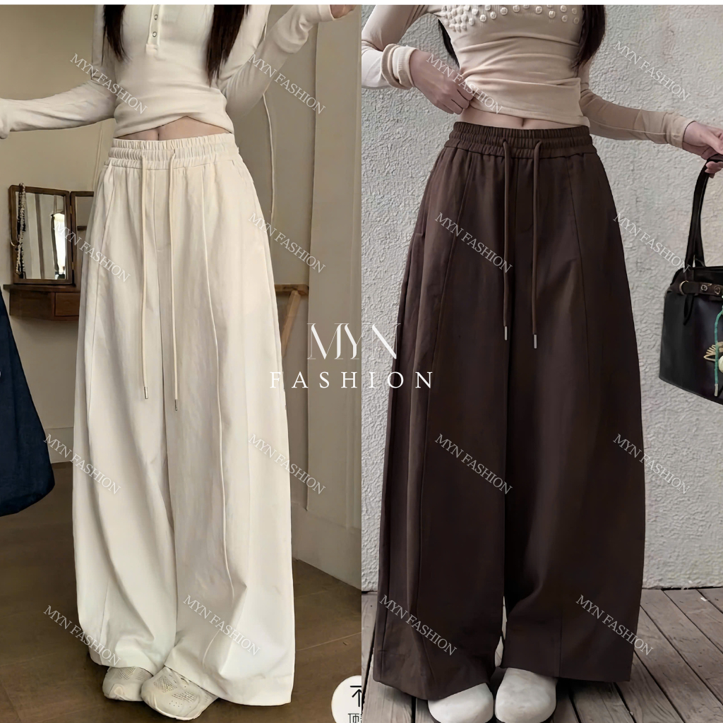 Quần Nữ Ống Rộng Cạp Chun Chất Kaki Thun Hè Mềm Mịn Mát, Chiều Dài…