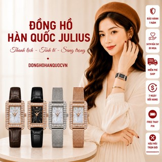 Đồng hồ nữ julius hàn quốc js-046 mặt chữ nhật viền đính đá size 28 x 22mm