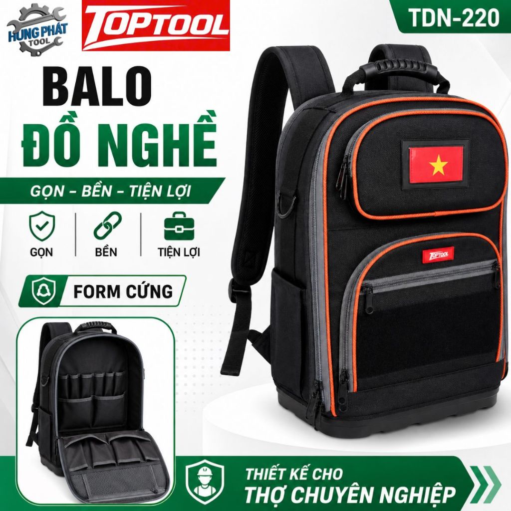Balo Đồ Nghề Top Đồ Nghề Top Tool TDN-220 Form Cứng Chống Nước Đựng Laptop Dụng Cụ Kỹ Thuật hytoolba