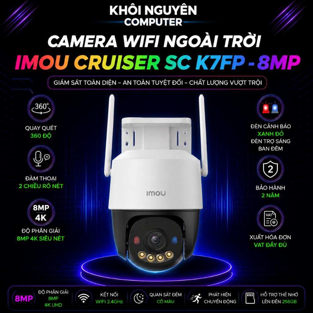 Camera Wifi Ngoài Trời Imou Cruiser SC K7FP 8MP 4K Quay Quét 360° AI Phát Hiện Người