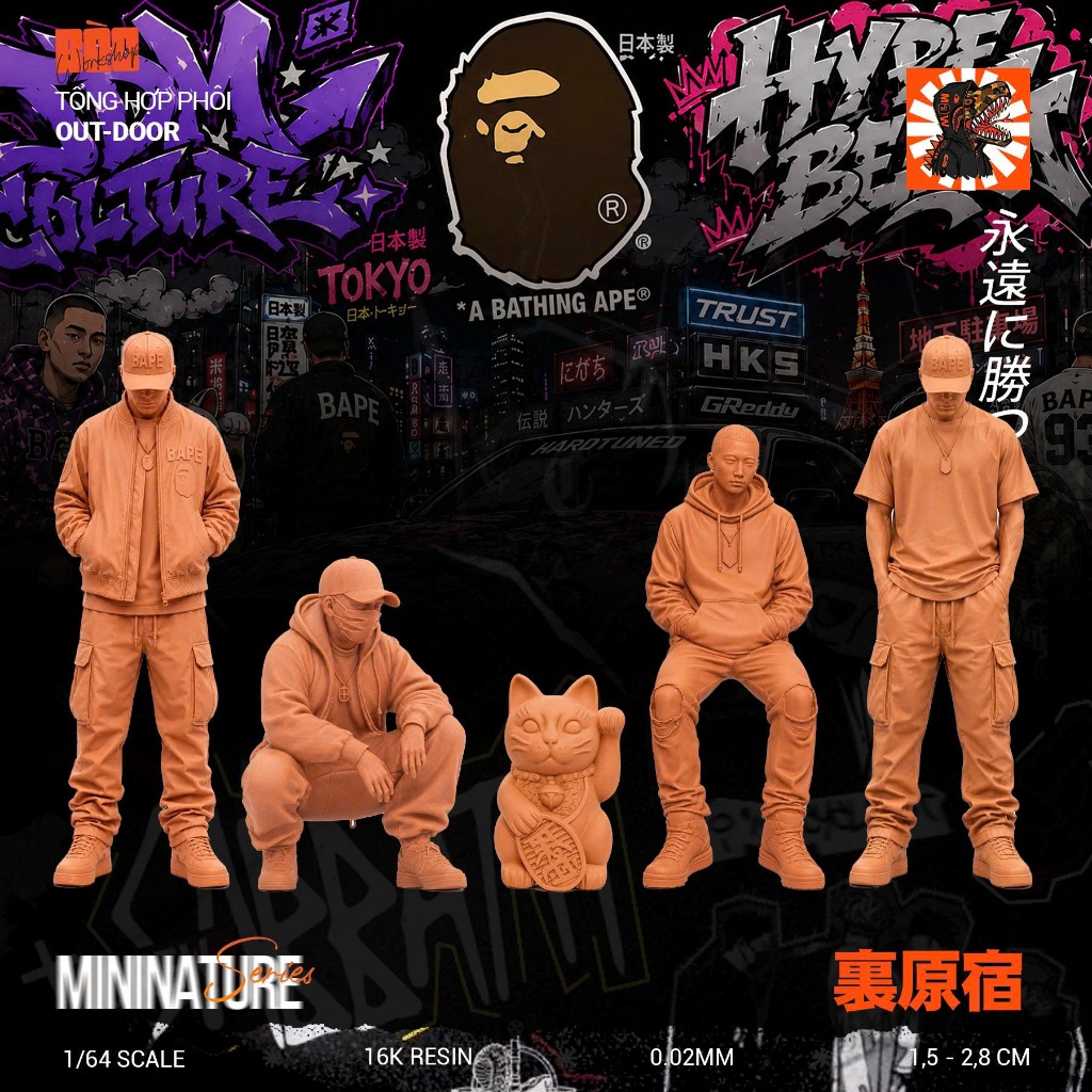 5 Phôi NAM STREETWEAR - Scale 1/64 Resin FIGURE 1.64 16K Resin Gốm - Diorama 1:64