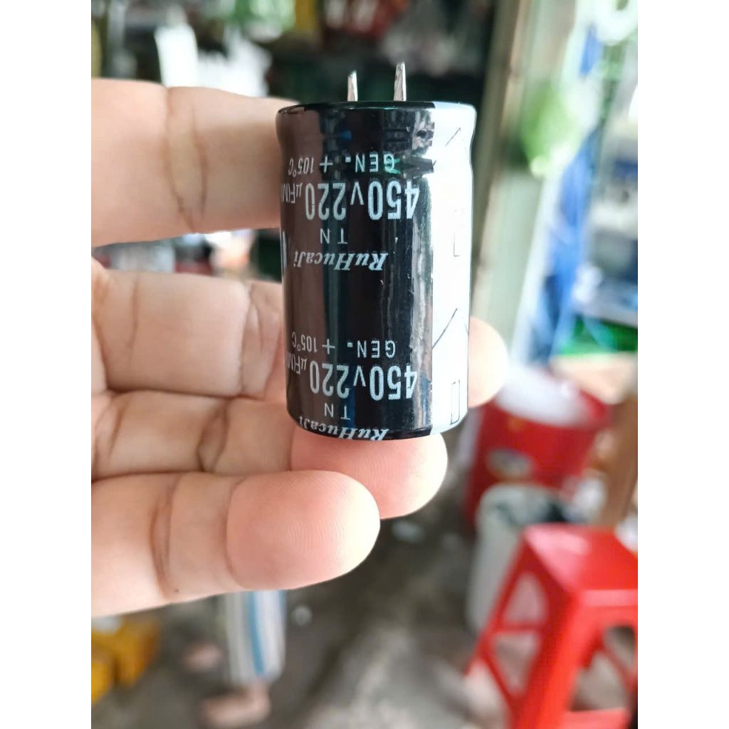 com bo 2 tụ lọc nguồn 220 MF450 v DC, hàng tháo máy, đẹp như mới.dk 25*40 mm.