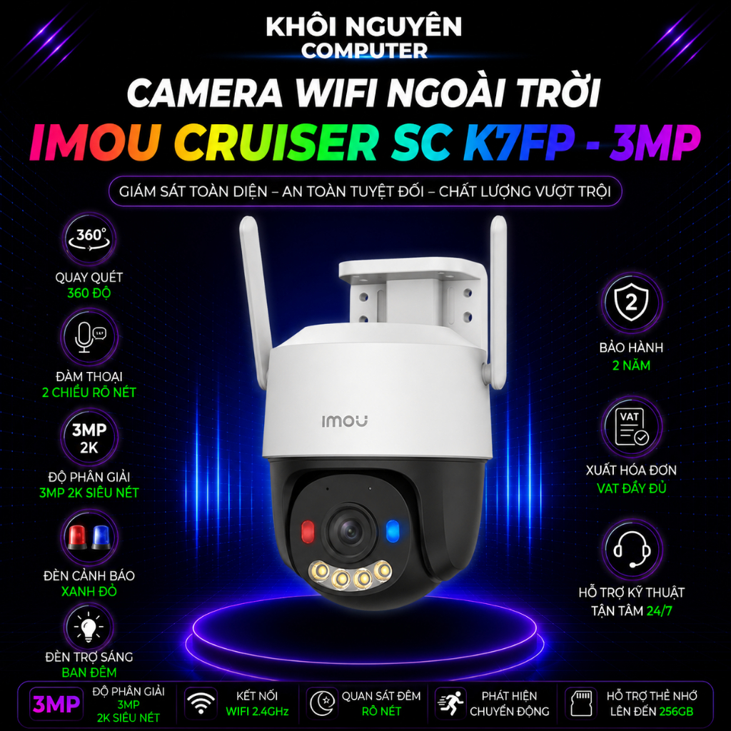 Camera Wifi Ngoài Trời Imou Cruiser SC K7FP 3MP Quay Quét 360° AI Phát Hiện Người