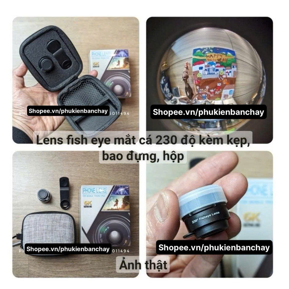 (SẵnVN) Lens mắt cá 230 độ tốt / Combo 3 lens chụp ảnh điện thoại Fish eye Wide Marco kèm kẹp clip