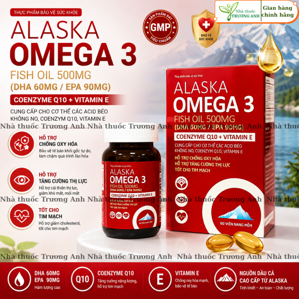 Alaska Omega 3 Fish Oil 500mg Hỗ Trợ Giảm Khô Mắt, Thị Lực Kém - Hộp 60 viên