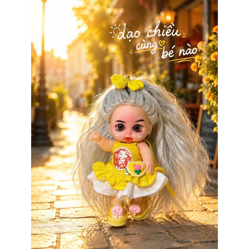 Doll 5inch gái tóc xoăn mây xinh xắn(tặng vòng tay kẹp tóc)
