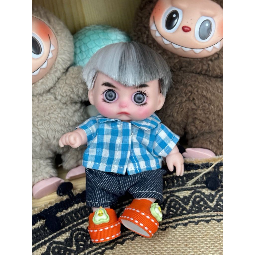 Doll 5inch trai thân nhựa tái sinh tóc chữ T mix hai màu(tặng kèm vòng tay)