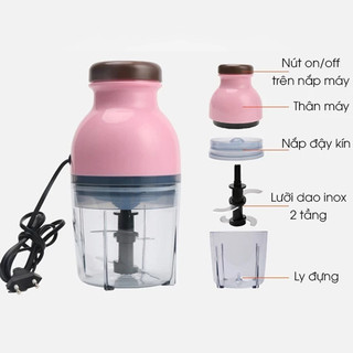 Máy Xay Đa Năng Nắp Nâu Hồng Dùng Xay Sinh Tố, Xay Thịt, Xay Đá Siêu Nhanh Siêu Bền