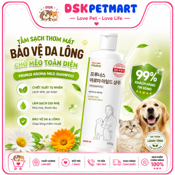 Sữa Tắm Thảo Dược Kháng Khuẩn Cho Thú Cưng Prunus Aroma Mild Shampoo - Chai 500ml
