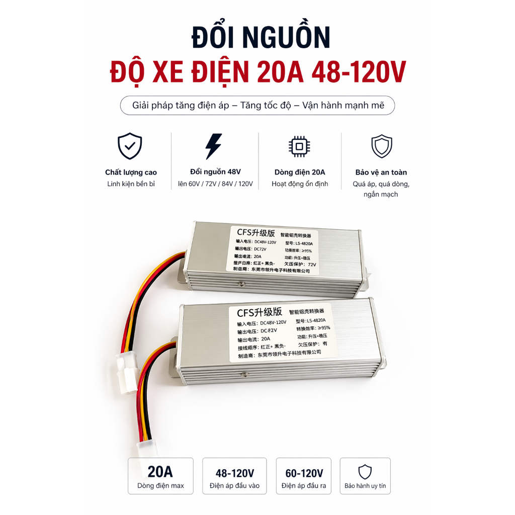Đổi nguồn ĐỘ xe diện 20A 48-120v