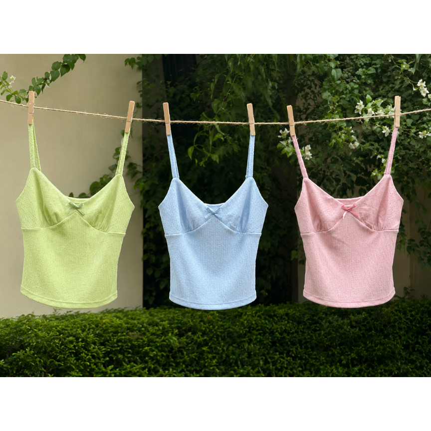 Áo 2 dây basic đính nơ chất thun giấy ôm body La Boutique SS26 - AT009-2605LAT | BigBuy360 - bigbuy360.vn