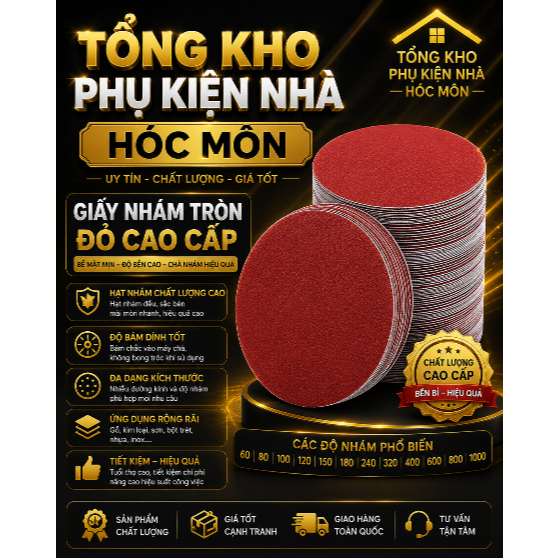 Giấy Nhám Tròn 100mm P40–P600 – Đĩa Nhám Dán Máy Chà Nhám, Đủ Độ Hạt