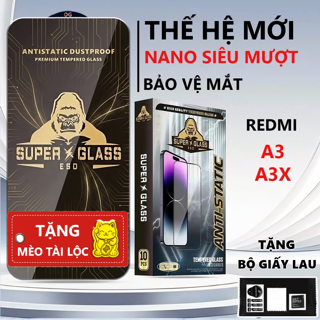Kính cường lực cao cấp Redmi A3/ A3X cảm ứng mượt mà, full màn-Pancase
