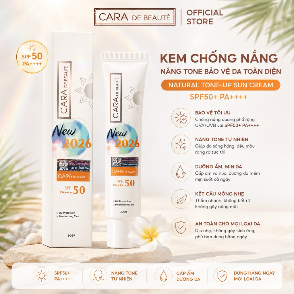 Kem Chống Nắng Cao Cấp Cara (kara) Debeauty (mẫu mới, 30ml chính hãng)
