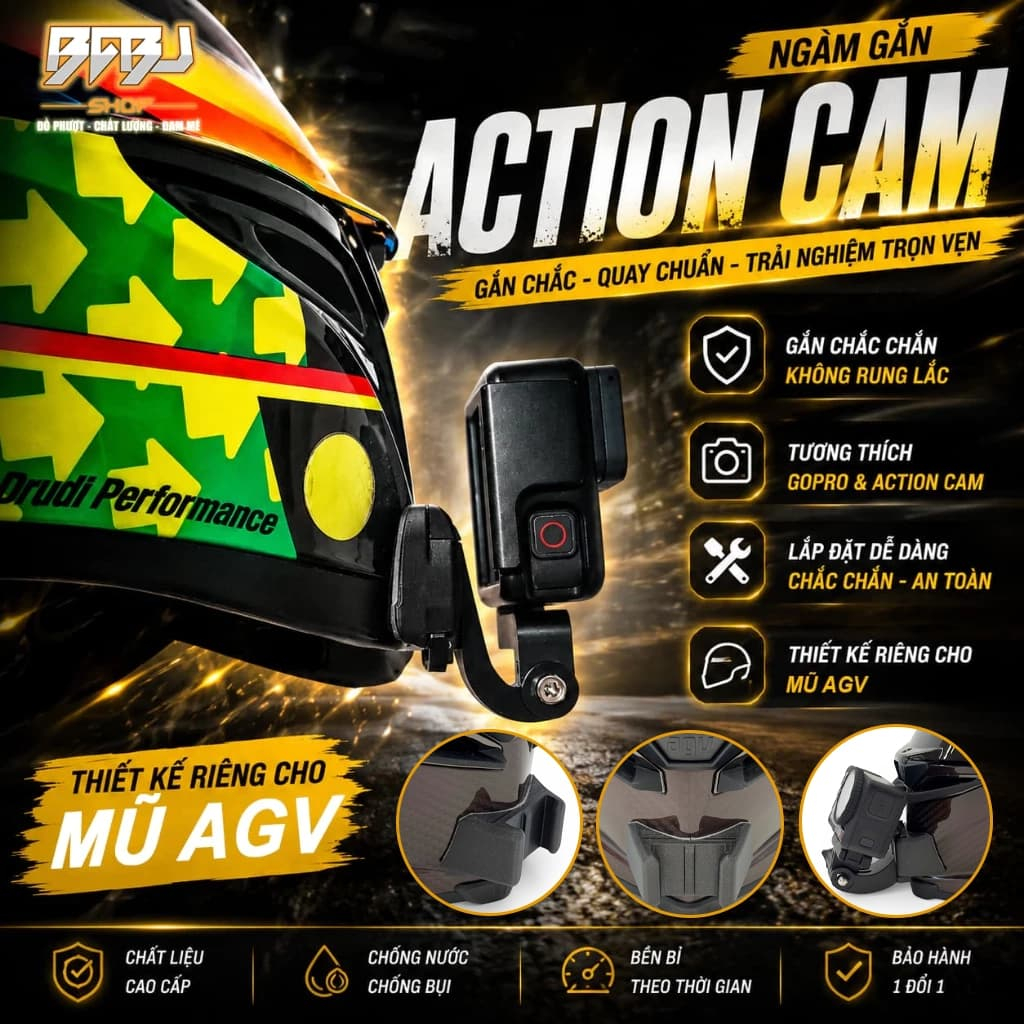 Ngàm Mount Gắn Cằm Action Camera Hành Trình Gopro DJI Insta360 Cho Mũ Bảo Hiểm Fullface AGV