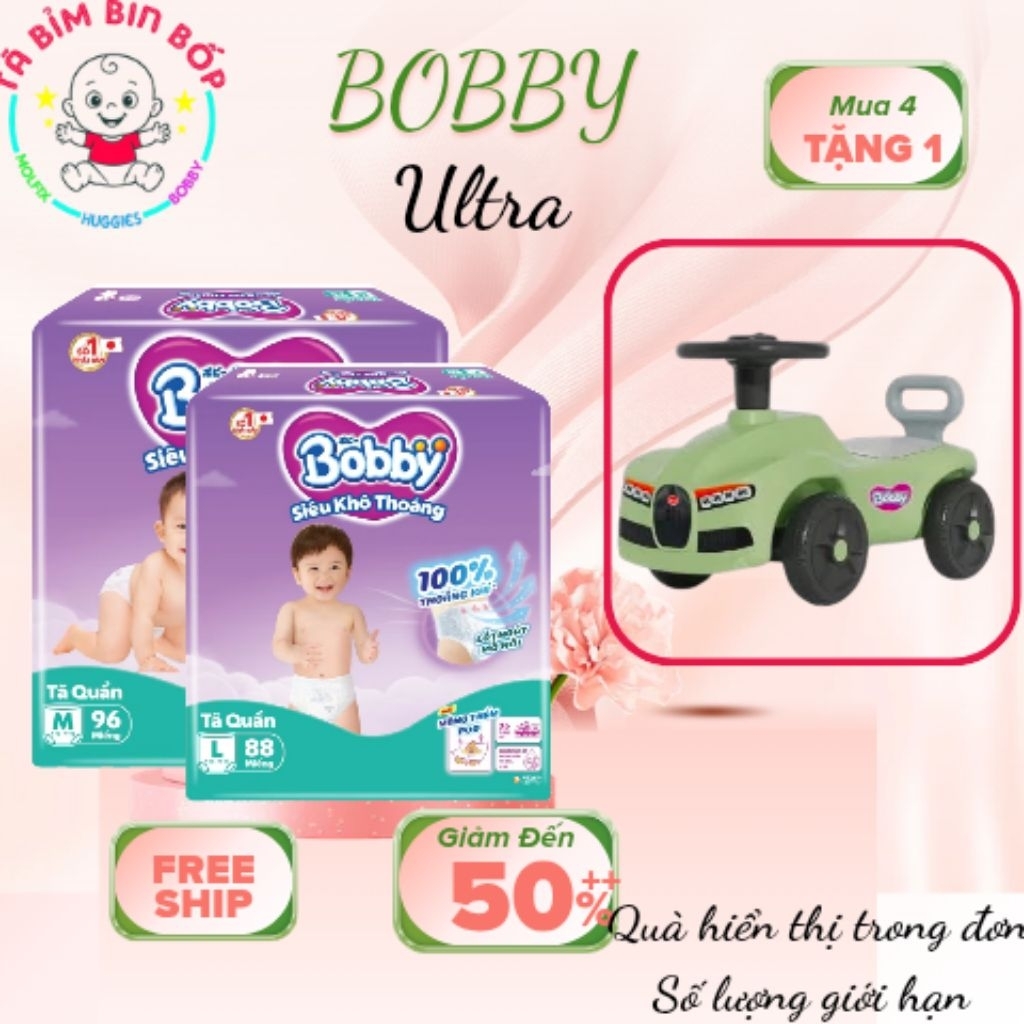 [Mua 4BỊCH TẶNG CHÒI XE MÁY] Tã Quần Bobby Ultra M96/ L88/Xl76/Xxl70