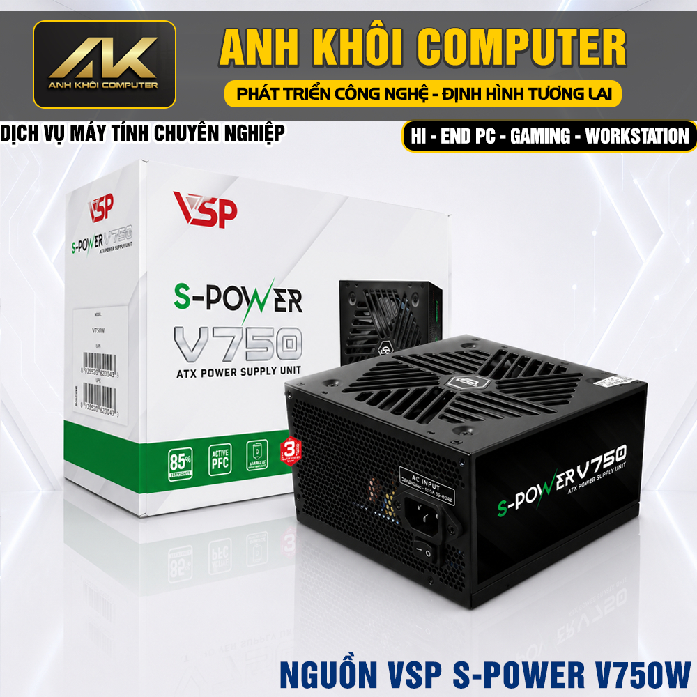 Nguồn Máy Tính VSP S-POWER V750W 750W Active PFC Cáp Dẹt Tụ Nhật Gaming