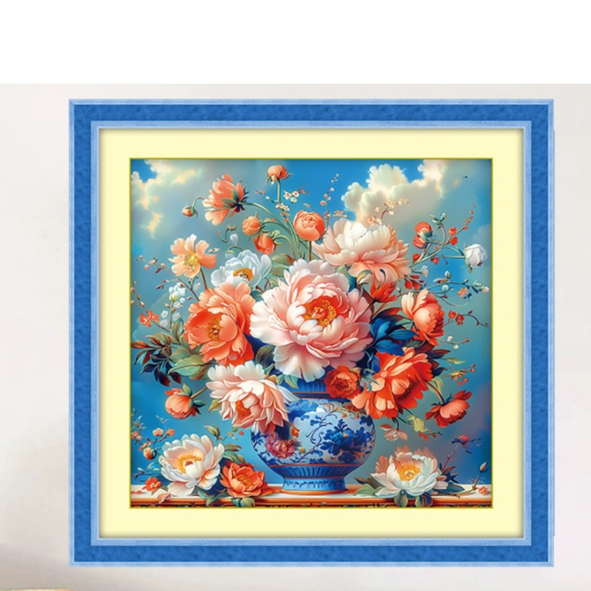 tranh thêu chữ thập hoa mẫu đơn VS8103 (50 x76)cm VS8102 (50x 50)cm VS8101 (50x 68)cm VS8090 (62 x62
