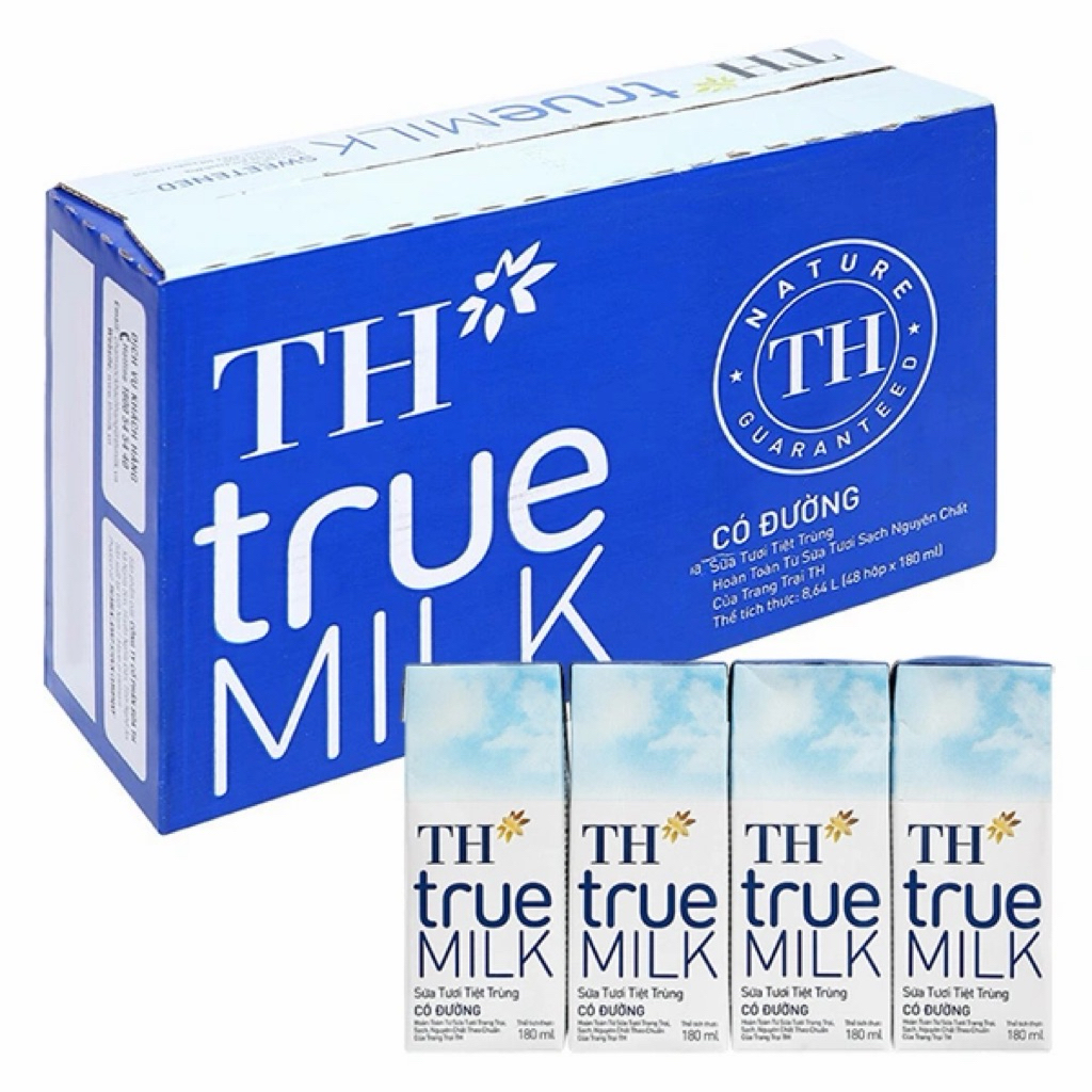 TH TRUE MILK - Thùng 48 hộp 180ML sữa tươi TH True Milk ÍT ĐƯỜNG