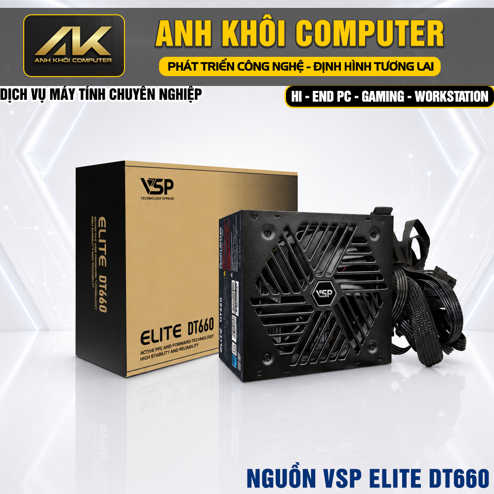 Nguồn Máy Tính VSP ELITE DT660 650W Active PFC Cáp Dẹt Tụ Nhật Gaming
