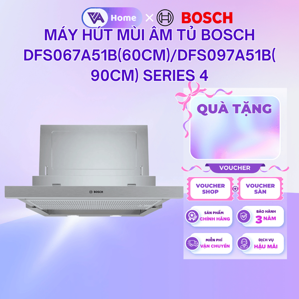 [BOSCH] Máy hút mùi âm tủ Bosch DFS067A51B(60cm)/DFS097A51B(90cm) - Series 4 - Bảo hành 3 năm