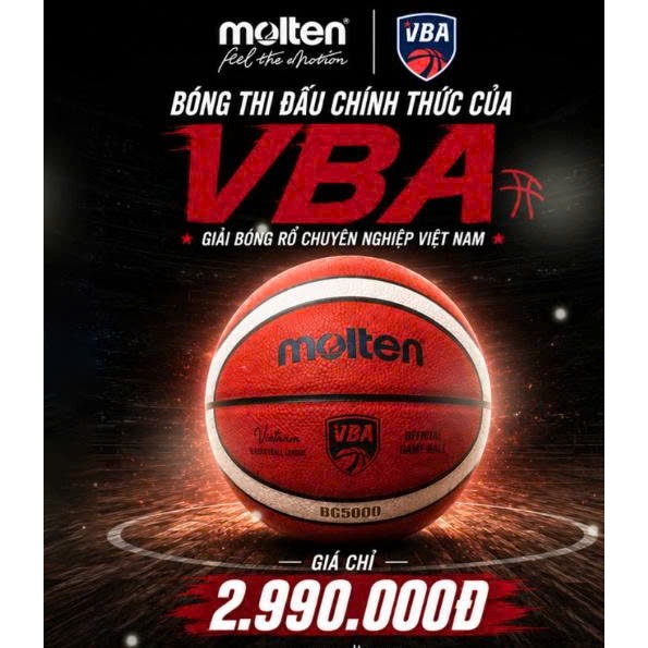 Bóng rổ Molten da thật BG5000-VBA bóng thi đấu chính thức của hệ thống giải Fiba, hàng nhập khẩu chí