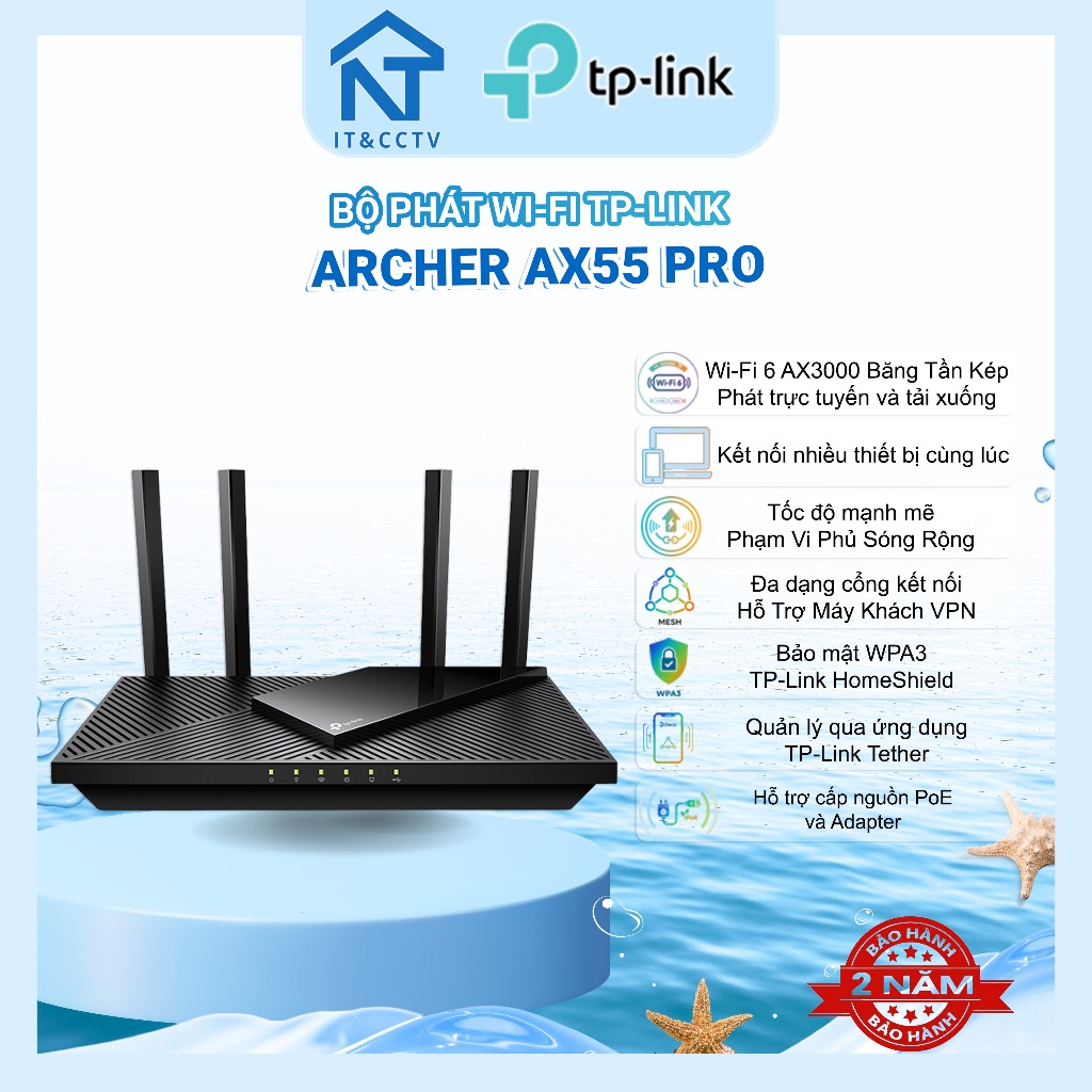 [TP-Link Chính Hãng] Router Gaming TP-Link Archer AX55 Pro – WiFi 6 AX3000, OFDMA, MU-MIMO, Kết Nối 