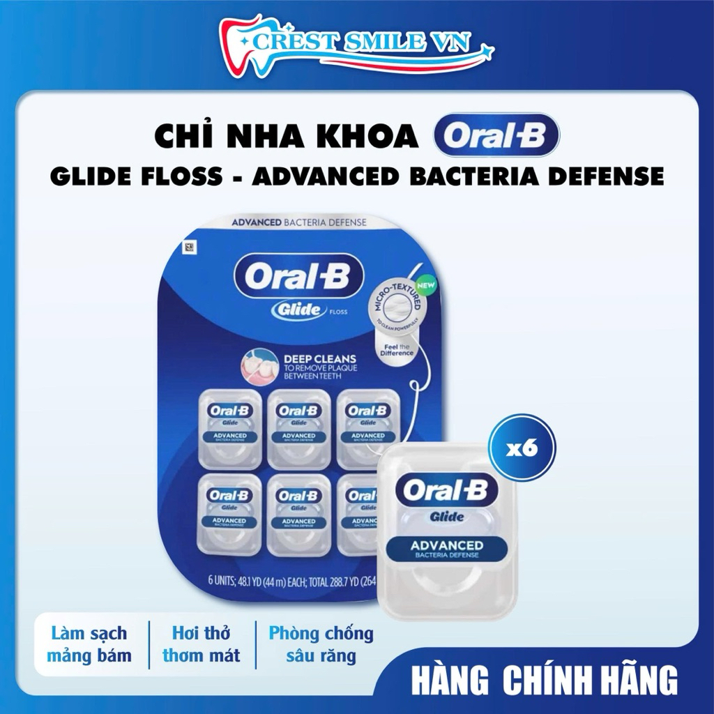 (HOẢ TỐC) Tăm Chỉ Nha Khoa Oral-B Glide Advanced Bacteria Defense Floss (MẪU MỚI)