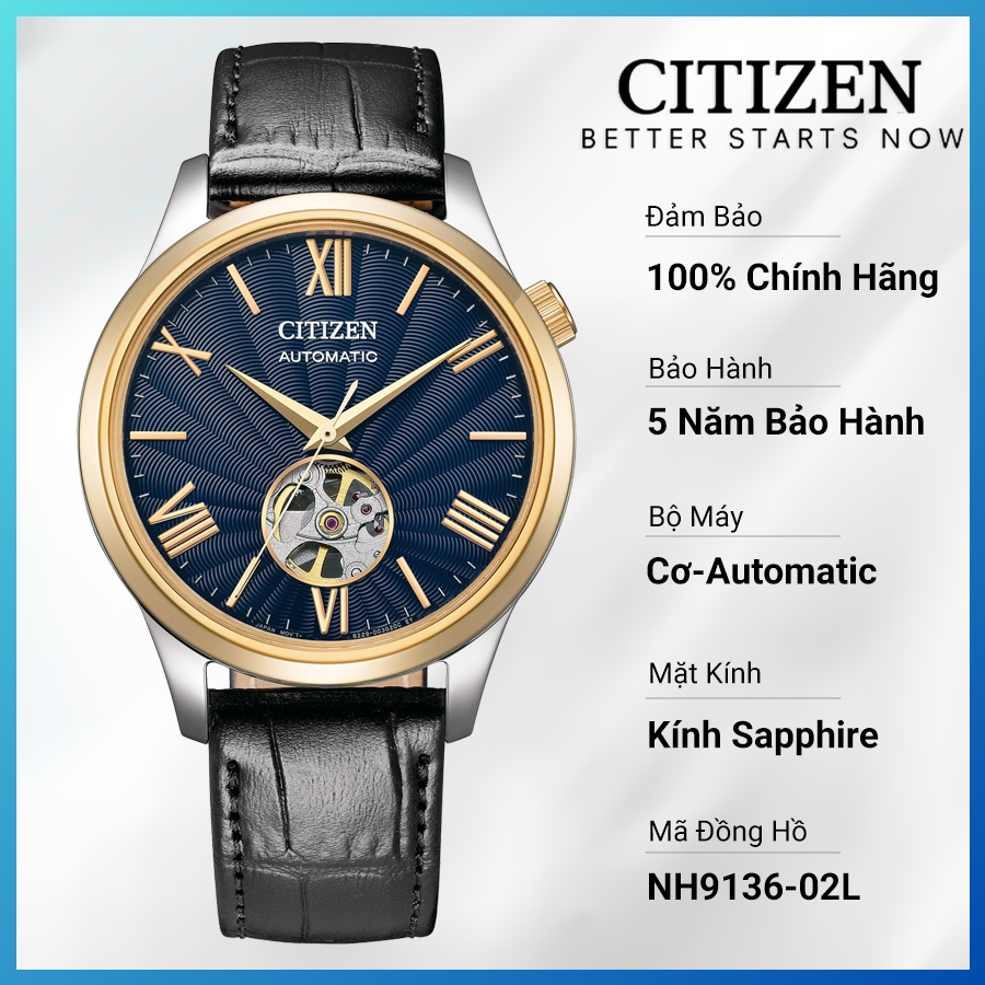 Đồng Hồ Nam Citizen Automatic Dây Da NH9136-02L - Mặt Xanh (Sapphire)