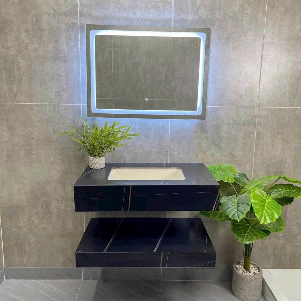 Bàn Lavabo gương led tầng âm bàn 80x50 cm, không kèm vòi xả