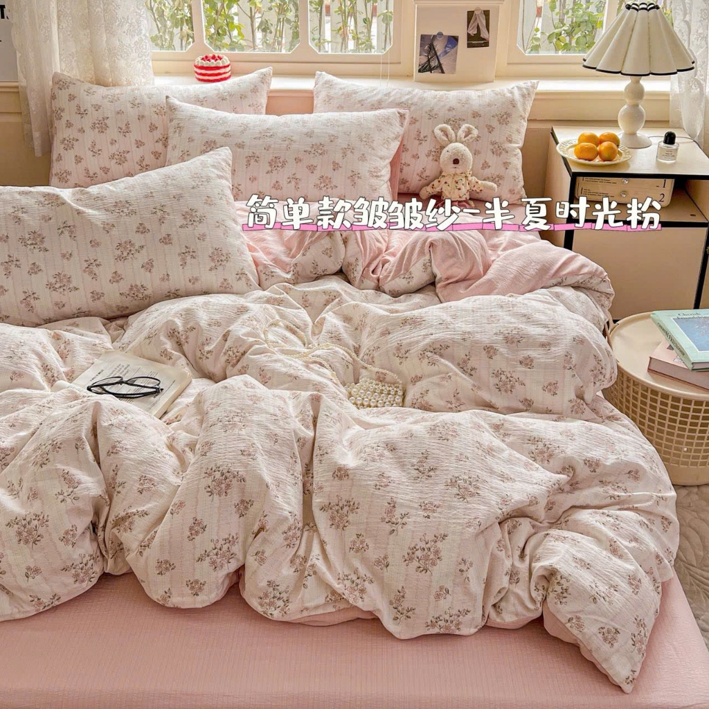 Bộ Chăn Ga Gối Cotton Hoa Dây, Chăn Ga Gối Cotton Hoạ Tiết Hoa Nhí, Tim Xinh Nhẹ Nhàng Tiểu Thư