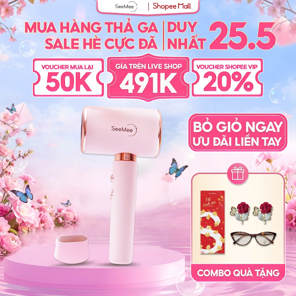 [GIÁ 539K TẠI LIVE SHOP] Máy sấy tóc nóng lạnh công suất cao Seemee, sấy khô và tạo kiểu nhanh chóng